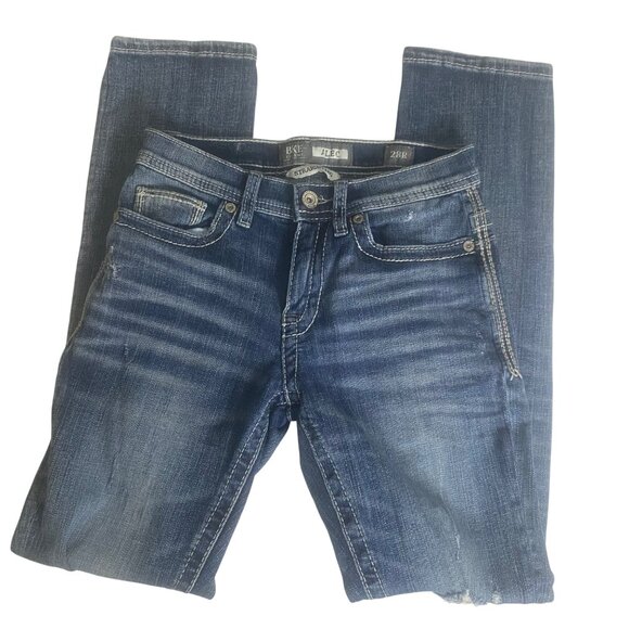 BKE Alec Denim Jeans Womens Size 28R Blue Straight Leg Whispered Distressed 27x3 - Picture 1 of 12